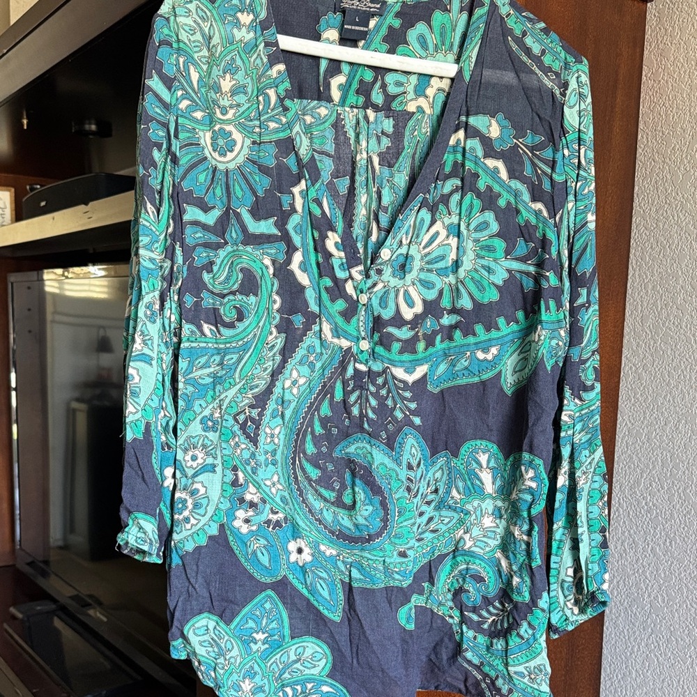 Lucky Brand Teal and Navy Paisley Blouse